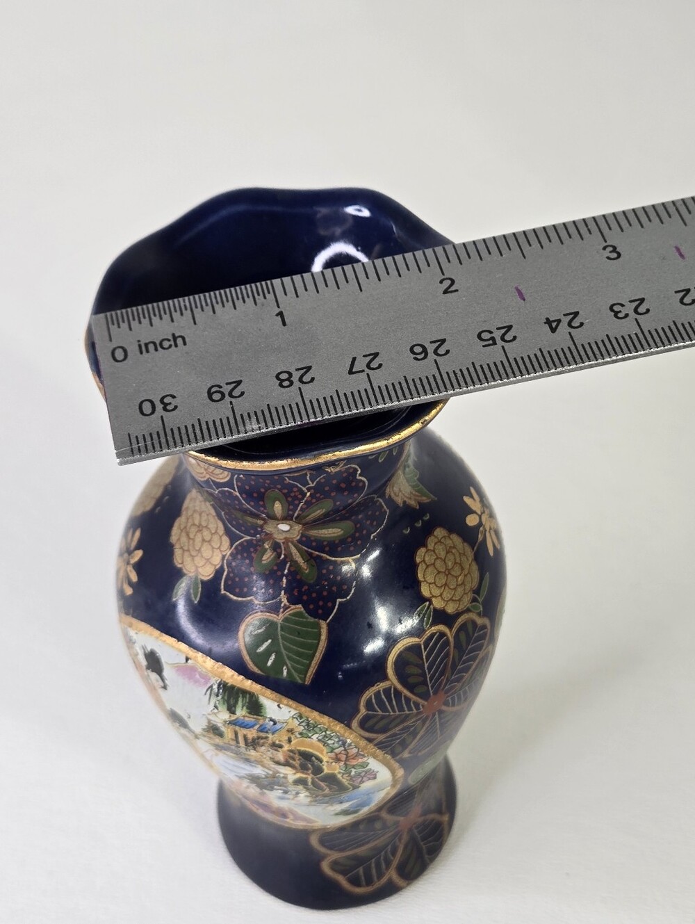 VTG Japanese Satsuma Style Vase Cobalt Blue Gold Hand Painted Geisha Moriage‎ - Picture 13 of 17